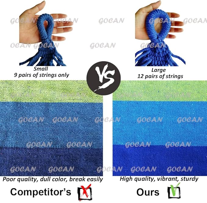 Brazilian Double Hammock 2 Person Extra Large Canvas 250x160cm Total Length 350cm Load 500lb Cotton Hammock for Garden Outdoor and Indoor Blue/Green(98 * 65'')