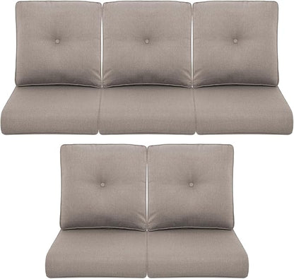 Patio Chair Cushions 5 Packs - Outside 22x24 High Back Water-Resistant Cushion with Zipper Cover for Outdoor Glider Rocking Chairs Loveseat 3-seat Couch Sofa – Grey/Buckle