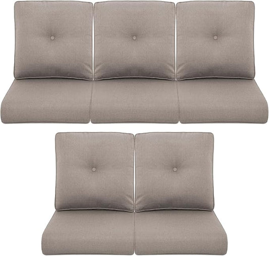 Patio Chair Cushions 5 Packs - Outside 22x24 High Back Water-Resistant Cushion with Zipper Cover for Outdoor Glider Rocking Chairs Loveseat 3-seat Couch Sofa – Grey/Buckle