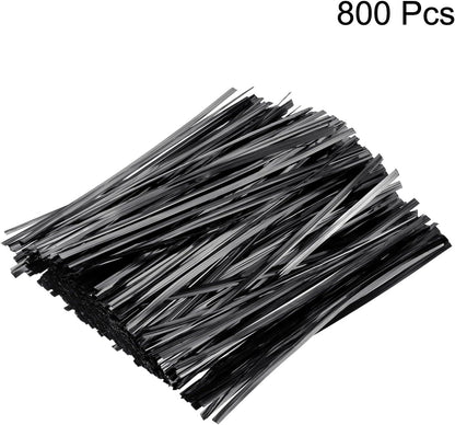 HARFINGTON 800pcs Bag Twist Ties 6" Reusable Plastic Metallic Twist Ties Wire Cable Ties for Party Bread Candy Cake, Black