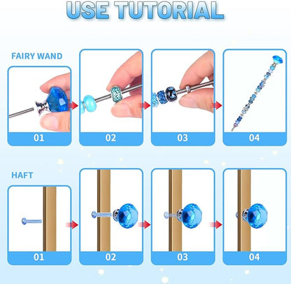 158 Pcs DIY Fairy Wand Garden Stakes Kit,Multiple Color Scheme European Beads Crystal Diamond Tops and 12 or 10 Inch Threaded Rods,Stainless Steel Stakes with Diamond Toppe (Lenmon)