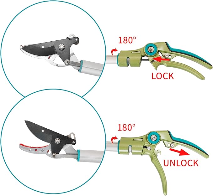 GARTOL Cut & Hold Pole Pruner, 4.2 FT Lightweight Fruit Picker with 180° Rotating Handle, SK5 Steel Blade Cuts up to 1/2 Inch, Long Reach Garden Tree Trimmer & Branch Cutter for Shrubs, Bushes