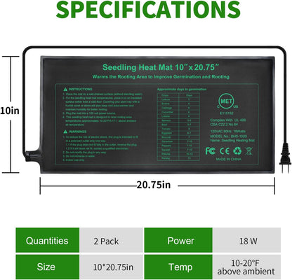 Seedling Heat Mat, 10"x 20.75" Plant Heating Pad for Home Gardening Seed Starting, MET Certified Waterproof Durable Germination Station Heat Mat