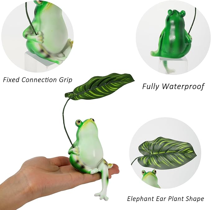 Frog Statue for Garden Outdoor Resin Frog with Leaf Umbrella Patio Lawn Porch Yard Indoor Home Decoration, Birthday Holiday Decor for Women Mom Grandma Garden Lovers