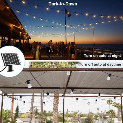 SUNTHIN Outdoor Solar String Lights, 48ft Solar Patio Lights with USB Rechargeable, Waterproof & Shatterproof Solar Powered Bulbs for Yard, Porch, Garden, Pool, Party, Camping