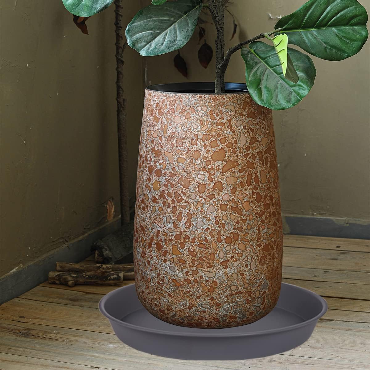 4 Pack of 16 inch Plant Saucer, Heavy Duty Round Plant Trays for Pots, Bird Bath Bowls, Plant Water Tray, Flower Plant Saucers for Indoors (16", Cement Gray)