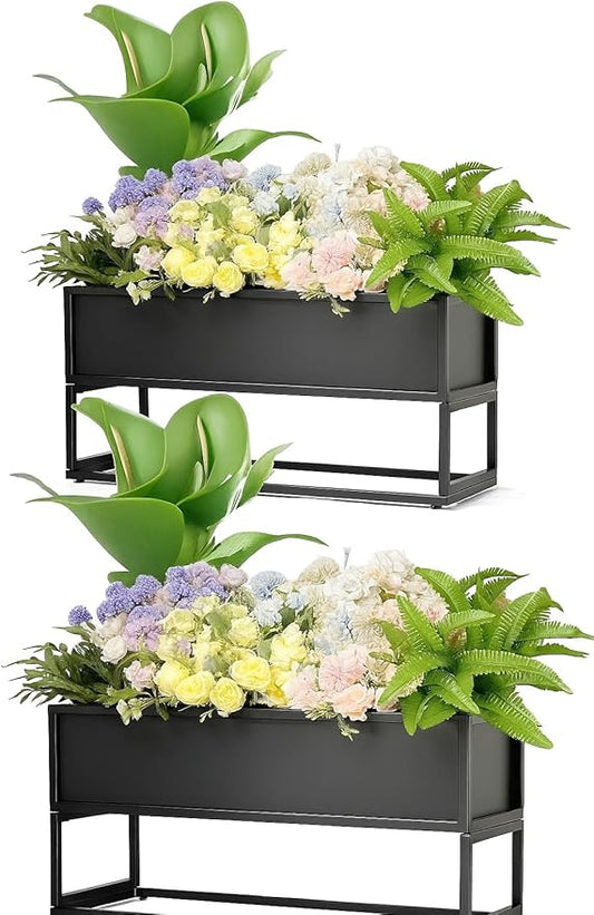 Cocoyard Elevated Planter Box - Durable Raised Garen Bed with Drainage Holes for Tall Plants, Herbs, and Flowers - Indoor or Outdoor Rectangular Planter. Modern Décor (Black, 28.75"L x 14"H - 2 Pack)