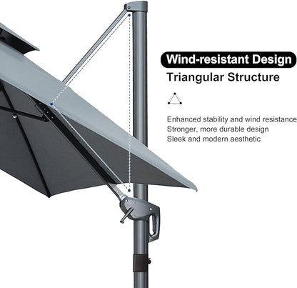 PURPLE LEAF 9' x 12' Cantilever Patio Umbrella Outdoor Umbrella with 280lbs Base Large Rectangular Windproof Offset Umbrella for Pool Deck Garden, Mist Grey