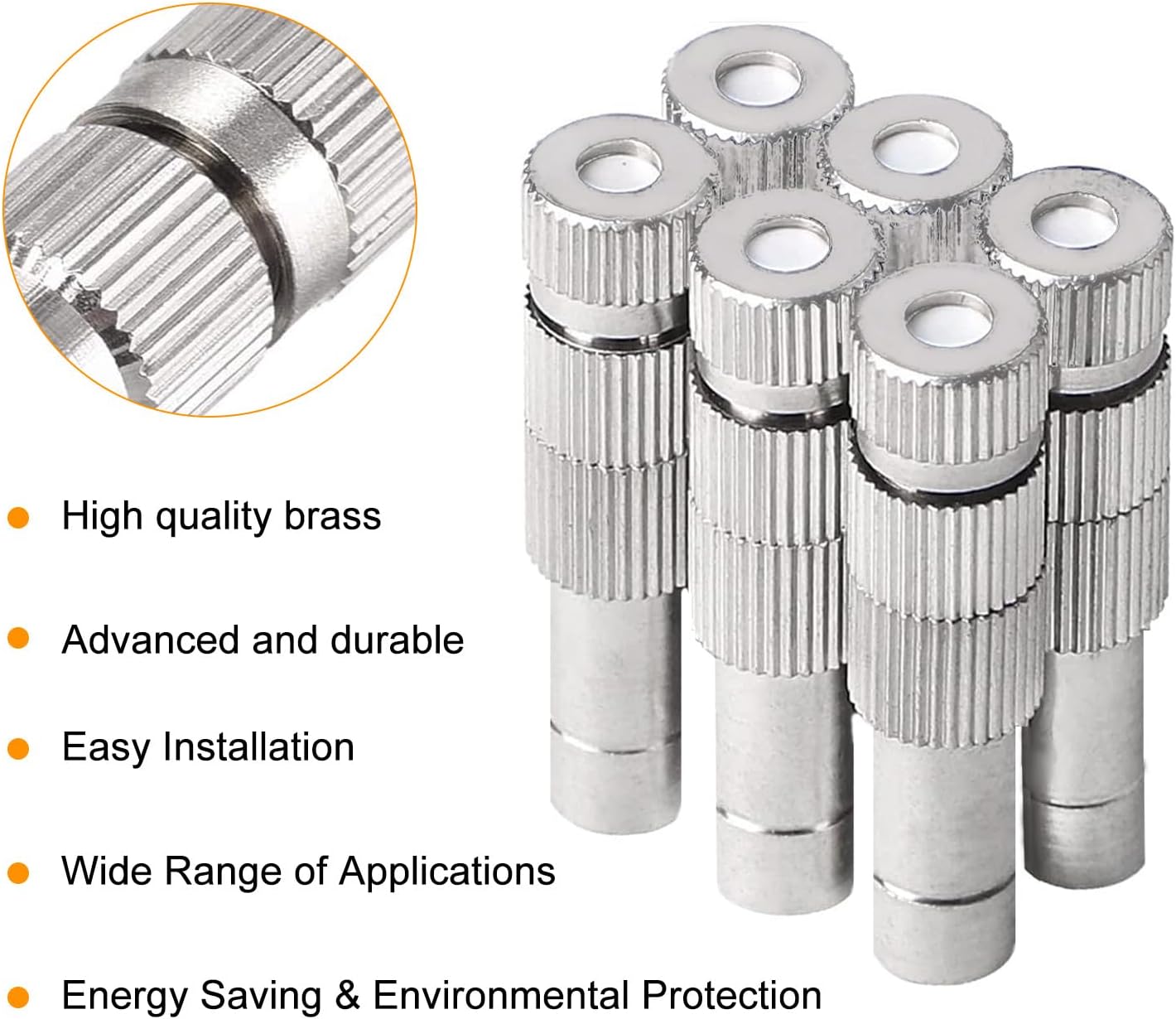 20pcs Brass Mister Nozzles, 6mm Misting Nozzles for Outdoor Cooling System, Landscaping, Air Humidification, Greenhouse Irrigation (with Filter, 0.02"/0.5mm Orifice)