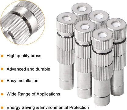 20pcs Brass Mister Nozzles, 6mm Misting Nozzles for Outdoor Cooling System, Landscaping, Air Humidification, Greenhouse Irrigation (with Filter, 0.02"/0.5mm Orifice)