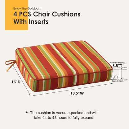 Outdoor Square Corner Seat Cushion, 18.5"x16"x3", Set of 4, Non Slip Seat Cushion Pads with Removable Cover for Patio Furniture, Garden Yard Lawn, Rainbow Stripe