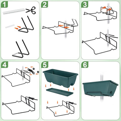 HAITRAL Railing Planter Boxes (16.9 Inch, 4 Pack) Green Plastic Deck Rail Planter for Outdoor Plants, Hanging Window Boxes Planter with Drainage Tray for Over Rail Porch Fence,Balcony & Home Decor