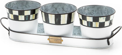 MACKENZIE-CHILDS Galvanized Herb Pots with Tray, Metal Herb Planters, Set of 3, Spectator
