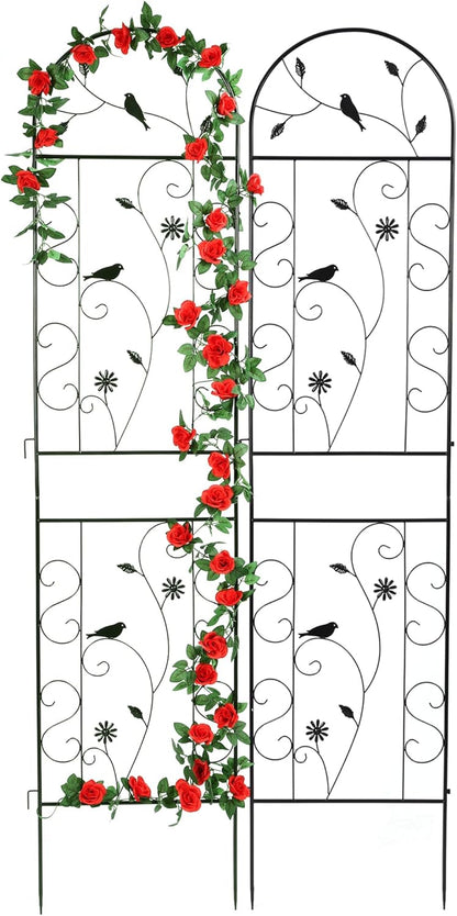 Metal Garden Trellis for Climbing Plants, 2 Pack 86.5" x 19.7" Black Plant Trellis Outdoor, Clematis Rrellis Outdoor, Arched Decoration Suitable for lawns, Gard