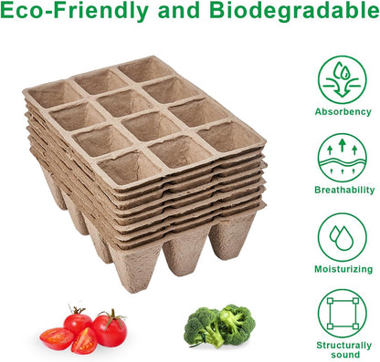 Seedling Starter Traysk,Biodegradable Seed Starter Trays for Seedlings,Eco-Friendly Peat Pots(60 Cells - 5 Pack)