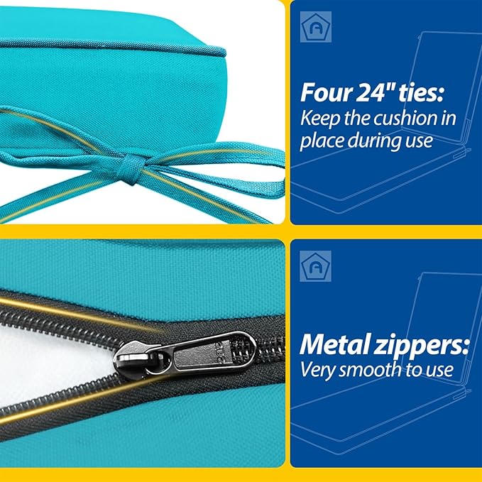 AAAAAcessories Outdoor Chaise Lounge Cushions, Waterproof, Fade-Resistant Patio Furniture Replacement Cushions, 80" x 26" x 3", Turquoise Blue