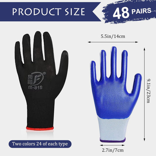 48 Pairs Garden Gloves for Women Men Breathable Rubber Coated Yard Safety Work Thorn Proof Work Gloves