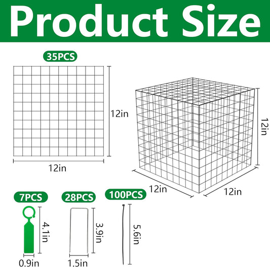 Adnee 7 Pack Wire Plant Protector with Cover-12x12x12 Inch Detachable Square Wire Cages to Prevent Animals-Metal Garden Plant Protector Cages for Protecting Plants Vegetables Flowers