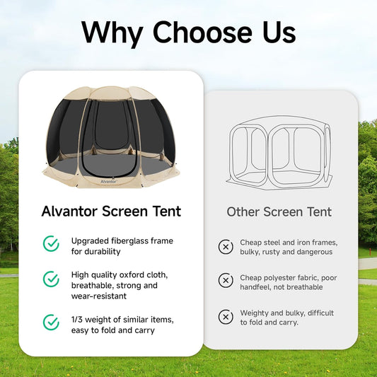 Alvantor Screen House Gazebo, 6-10-15 Person Pop Up Igloo Screened Canopy Tent with Mosquito Netting Sides, Instant UV Resistant Sun Shelter for Garden, Patio, Backyard