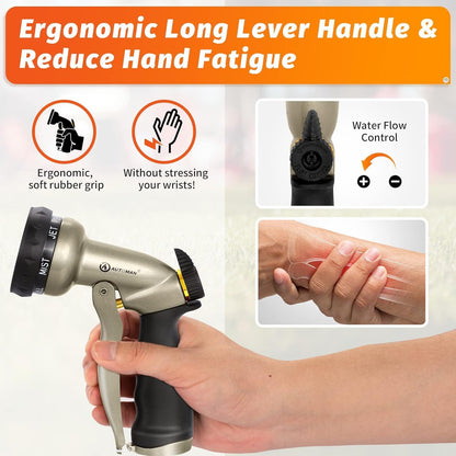 AUTOMAN Garden Hose Nozzle-7 Patterns Sprayer-2 Pack, Metal High Pressure Spray Nozzle, Heavy Duty Labor-Saving Design Water Hose Nozzle for Garden Watering, Car Washing, Window Cleaning, Pets Bathing