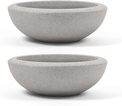 ARBORA 21" Santorini Bowl 2-Pack with Stone Blend Concrete Gray Finish - Polyresin Indoor and Outdoor Planters, Durable, Weatherproof, Lightweight, Large Plant Pots for Patio, Garden, Deck, Entryway