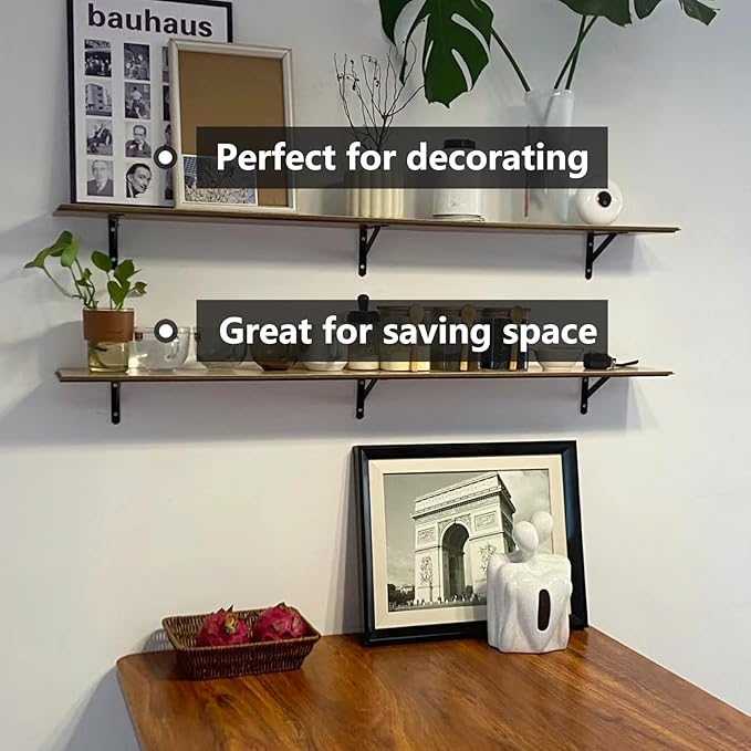 Heavy Duty Shelf Brackets, 8 in X 5 in Wall Mount L Steel Bracket for Floating Shelf, Black, 4 Pack