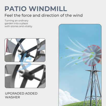 Outvita 8FT Ornamental Windmill, Heavy Duty Durable Metal Weather Vane Garden Decoration Weather Resistant for Garden, Yard, Farm, Seaside (8ft-Gray)