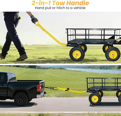 1200 lbs Steel Garden Cart, Heavy Duty Yard Utility Wagon with 10" Pneumatic Tires, Removable Mesh Sides and 180° Rotating Anti-Slip 2-in-1 Convertible Handle