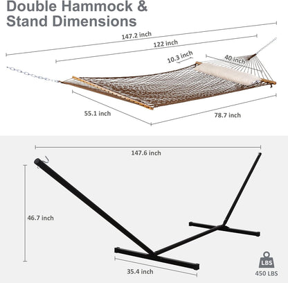 SUNCREAT Portable Hammock with Stand,Heavy Duty Standing Hammock, 450 lbs Capacity, Brown