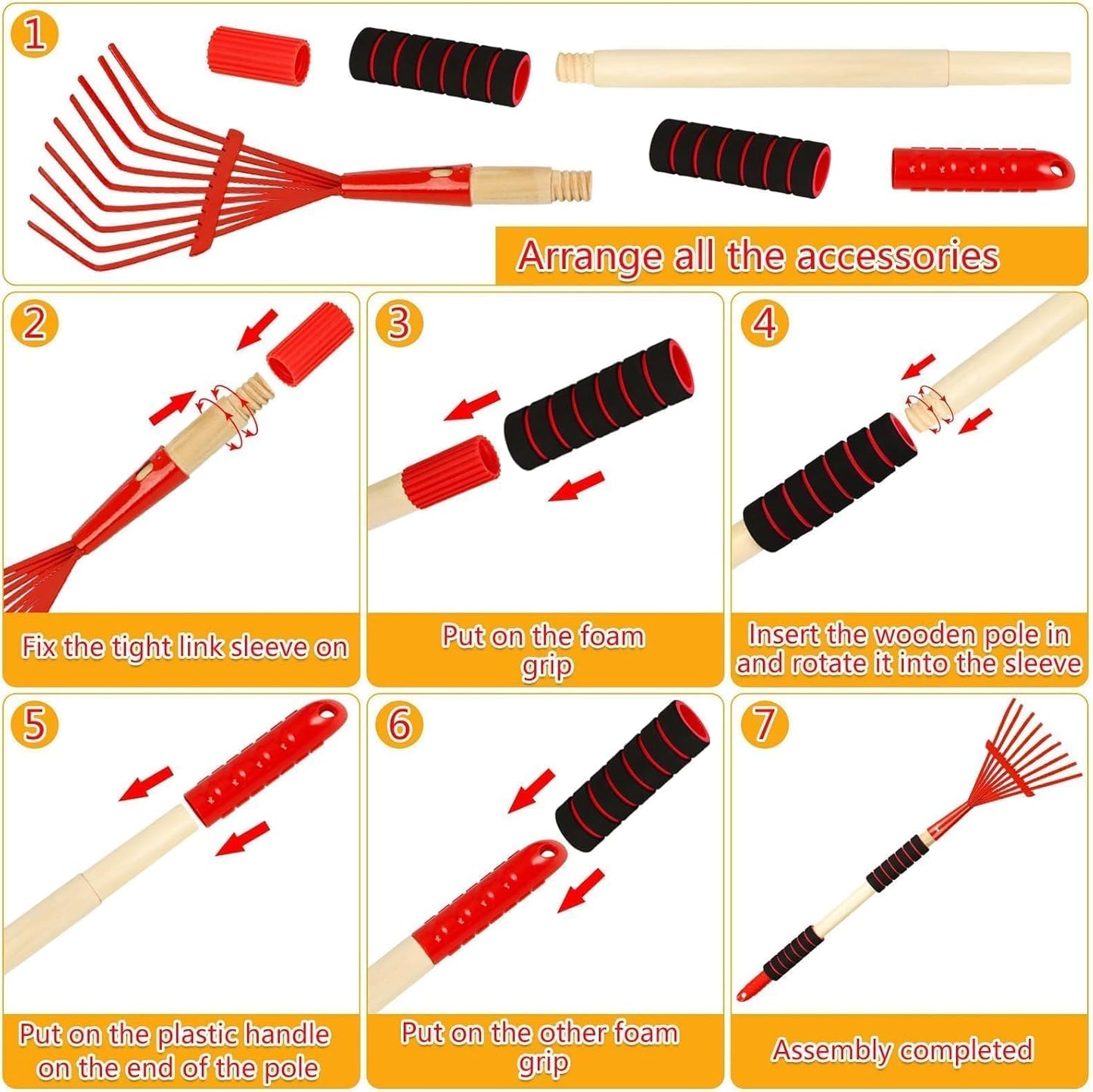 2 Pack Kids Rakes for Leaves, 28" Small Metal Toddler Rakes Garden Lawn Rake with Hardwood Handle and Soft Grip, Lightweight Child Size Yard Leaf Rake Kid Gardening Tools Set for Boys and Girls