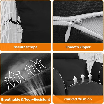 Egg Chair Cushion, Hanging Basket Hammock Seat Cushion, Thick Soft Egg Swing Chair Pad with Headrest for Patio Porch Furniture Outdoor (Black, 39.37x45.28x4.72in)