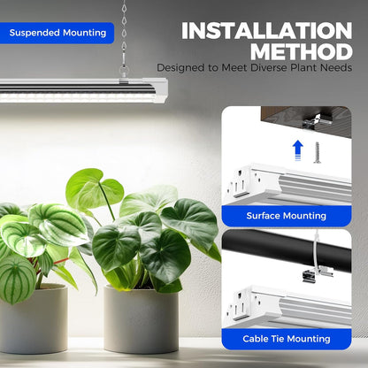 Barrina TX36 2FT Grow Light for Indoor Plants, 144W(4 x 36W, 800W Equivalent), High PPFD, 5000K Full Spectrum, Mechanical Timer, Hanging Grow Lights for Seedings, with On/Off Switch, Linkable, 4 Packs