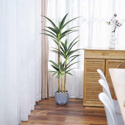 Artificial Tree 4.7Ft Faux Agave Plant with 3 Heads in Plastic Pot Fake Tree for Home Decor Indoor or Outdoor Office Decoration Housewarming Gift(4.7 Feet-1 Pack)