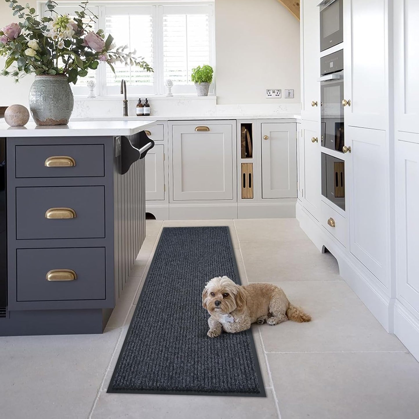 fani Heavy Duty Large Outdoor Indoor Entrance Black Doormat Waterproof Low Profile Entrance Rug Front Door Mat Patio Anti-Skid Rubber Back, 23x72 inch (Gray)