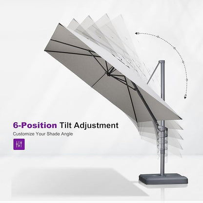 PURPLE LEAF 9 FT Cantilever Patio Umbrella Outdoor Aluminum Offset Square Umbrella with 3 Years Fade Resistance Recycled Fabric and 360-degree Rotation for Deck Pool Garden, Pebble Grey