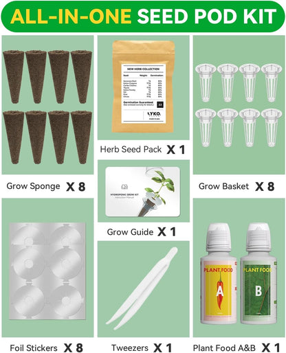 Gourmet Herb Seed Pod Kit Compatible with AeroGarden, idoo, Ahopegarden, Gardencube with Basil, Parsley, Thyme, Mint, Cilantro, Dill, Oregano, Chives - Compatible with All Hydroponics(8-Pod)