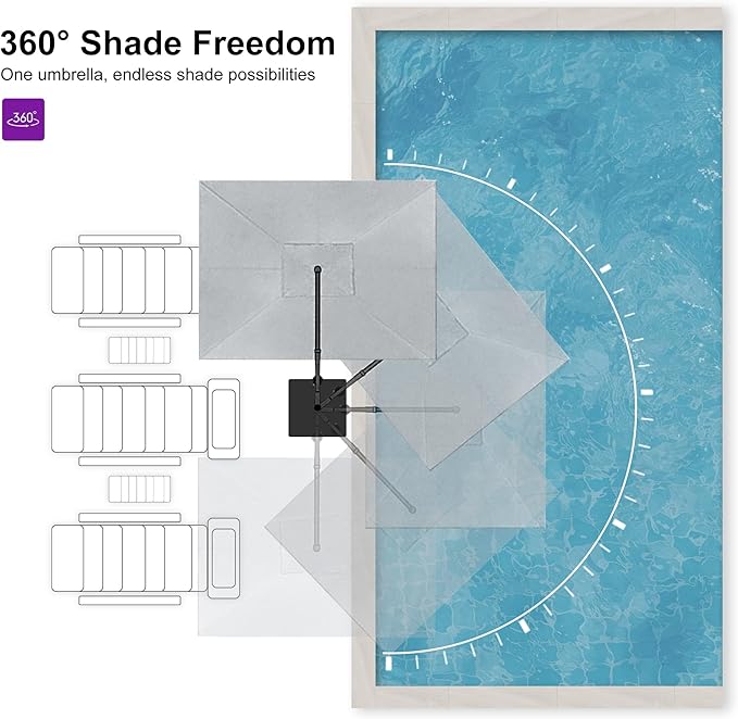 PURPLE LEAF 10' X 13' Patio Umbrella Large Rectangle Outdoor Aluminum Cantilever Umbrella with 3-Year Fade Resistance Recycled Fabric and 360-degree Rotation for Deck Pool Garden, Pebble Grey