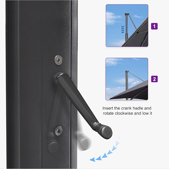 PURPLE LEAF 11.5' X 11.5' Telescopic Patio Umbrella Outdoor Cantilever Umbrella Square Up Down Lifting Offset Umbrella with 360-degree Rotation for Garden Deck Pool Patio Grey