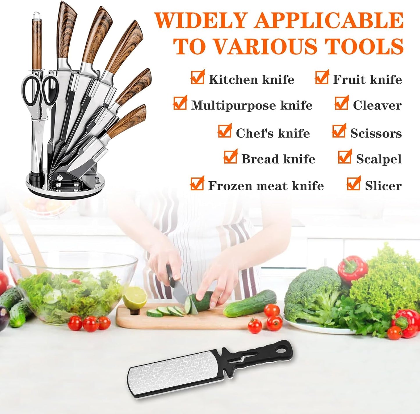 Diamond Sharpening Stone,400/1000 Grit Handheld Double-Sided Diamond Sharpener 5 in 1 Honeycomb Surface Knife Sharpener Plate Whetstone with Ceramic & Tungsten Steel Scissor Slot,White