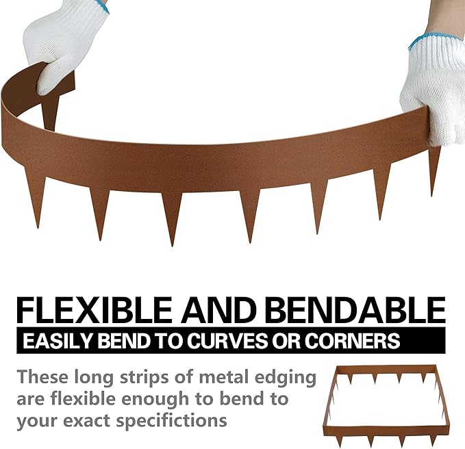 Worth Garden 6-Pack 6" H. Corten Steel Landscape Lawn Edging (20Ft Total) - Rust Patina Finish 18-Gauge Bendable Metal Strips - Hammer-in Edging Border - Buckle Connection - Yard Pathway Divider