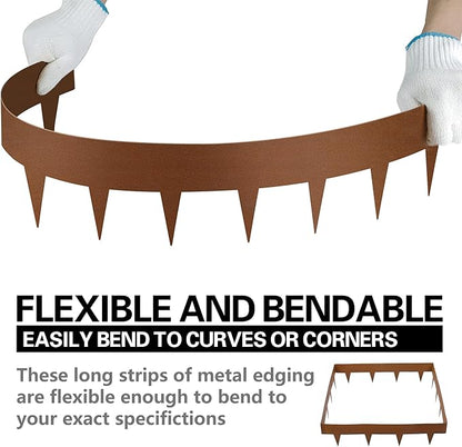 Worth Garden 6-Pack 6" H. Corten Steel Landscape Lawn Edging (20Ft Total) - Rust Patina Finish 18-Gauge Bendable Metal Strips - Hammer-in Edging Border - Buckle Connection - Yard Pathway Divider