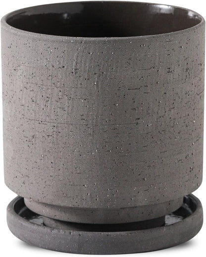 Nihow 5.7 Inch Plant Pot, Ceramic Pots for Plants with Drainage Hole and Saucer, Plant Pots Indoor for Home Garden Patio Office, Cylinder Planters for Indoor Plants, Charcoal Gray