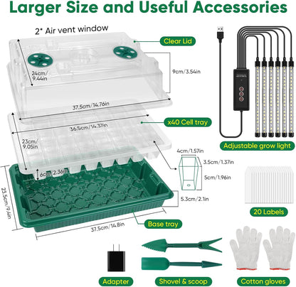 BlumWay Seed Starter Tray with Grow Light,3 Pack 120 Cells Seedling Tray with Humidity Dome/Indoor Grow Kit for Deep-Rooted Seedlings,Adjustable/Timed Light Plant Starter Set