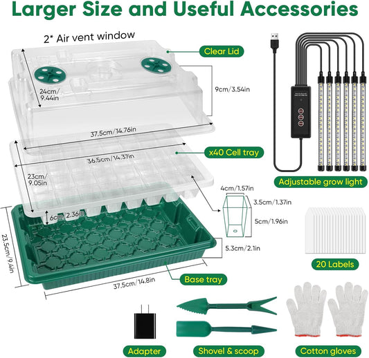 BlumWay Seed Starter Tray with Grow Light,3 Pack 120 Cells Seedling Tray with Humidity Dome/Indoor Grow Kit for Deep-Rooted Seedlings,Adjustable/Timed Light Plant Starter Set