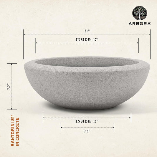 ARBORA 21" Santorini Bowl Polyresin Indoor and Outdoor Planter with Stone Blend Concrete Gray Finish - Durable, Weatherproof, Lightweight, Large Plant Pot for Patio, Garden, Deck, Entryway