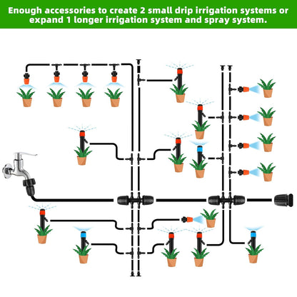 240FT DIY Automatic Drip Irrigation System Kits for Garden Plant Watering Misting System for Greenhouse Patio Lawn with Adjustable Drip Emitters 5/16" and 1/4" Irrigation Tubing Connectors Fittings