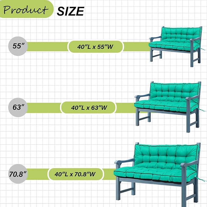Swing Replacement Cushions with Backrest, 2 or 3 Seater Waterproof Non-Slip Overstuffed Swing Pad, Indoor/Outdoor Bench Cushion for Porch Chair Swings Garden Furniture (Lake blue, 40 * 55 in)