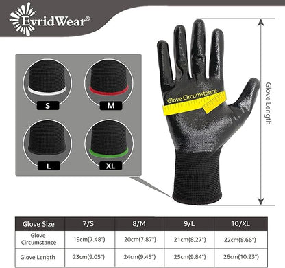 Evridwear Nitrile Coated Work Gloves,Superior Oil Resistance with Grip for Men Women Automotive,Gardening, Mechanic