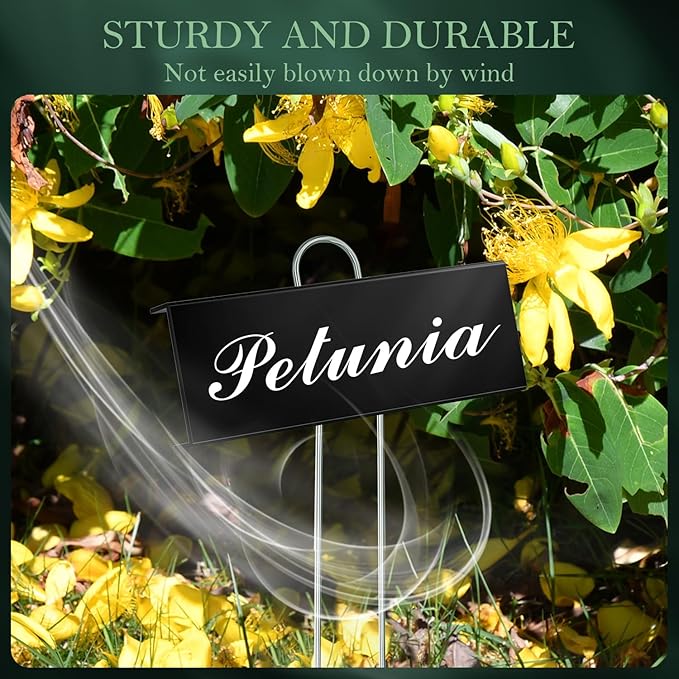 50 Pack Metal Plant Labels for Outdoor Garden Waterproof Plant Markers, Labels Garden Markers for Seedlings Herbs Vegetable Greenhouse Gifts, with Pen - Black