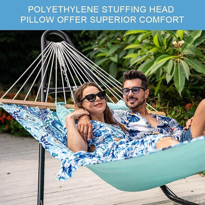 Lazy Daze Hammocks 12FT Quilted Fabric Hammock with Soft Pillow, Double 2 Person Tree Hammock with Spreader Bar for Outdoor Outside Patio Garden Yard Pool Beach, 450lbs Capacity